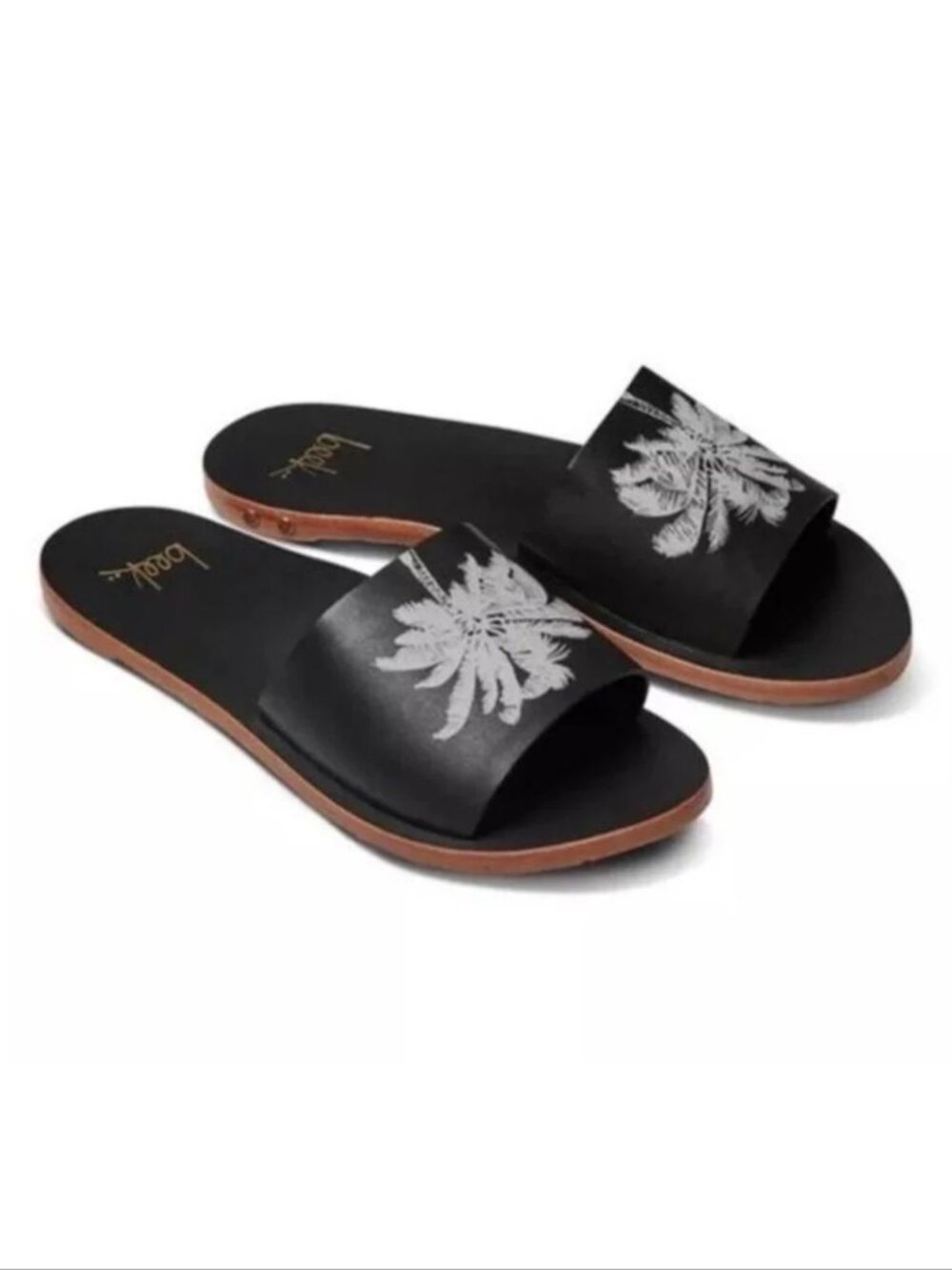 Beek Mockingbird Palm Flat Slide SANDALS Size 8 Black Leather NEW
